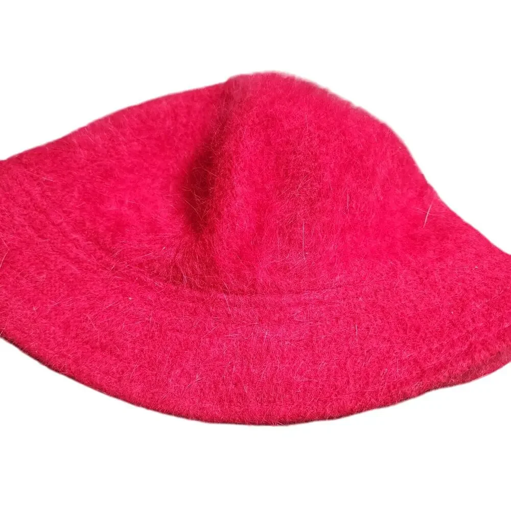 Vtg 90s Y2K David & Young Red Angora Bucket Hat Rave Festival One Size